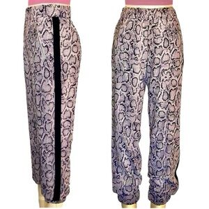 Y2K Guess XS High-Waisted Wide-Leg Joggers Snakeskin Print black Side Stripes